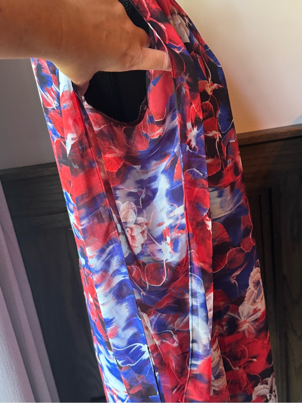 Jennifer Lopez Red & Blue Floral Tie-Neck Long Sleeve Dress NWT 10 - Picture 7 of 9